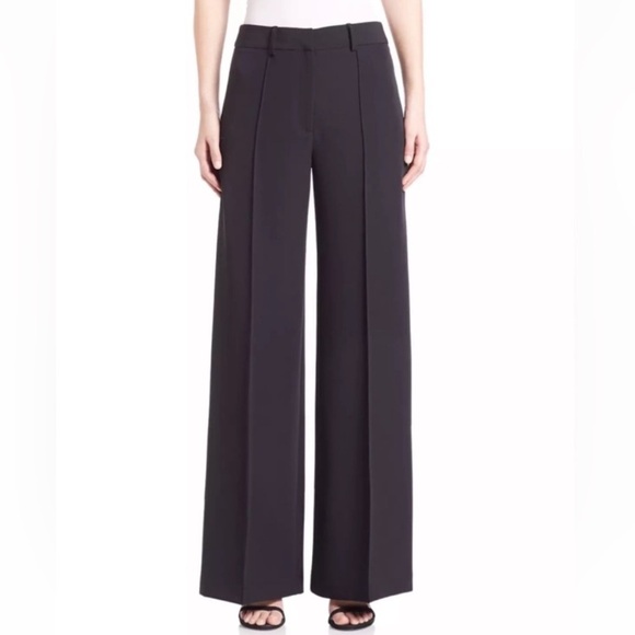 Milly • Hayden Pintuck Wide Leg Black Trouser Pants in Black - Picture 1 of 8